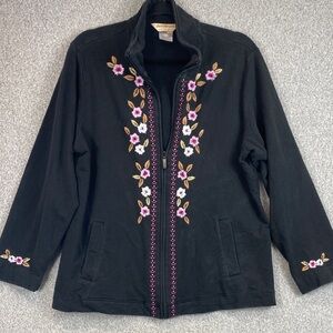 Norm Thompson embroidered jacket womens L full zip cottagecore floral